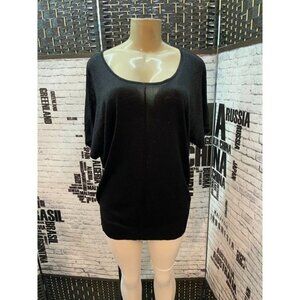 Old Navy M Black Metallic Scoop Neck Ribbed Trim Short Dolman Sleeve Sweater